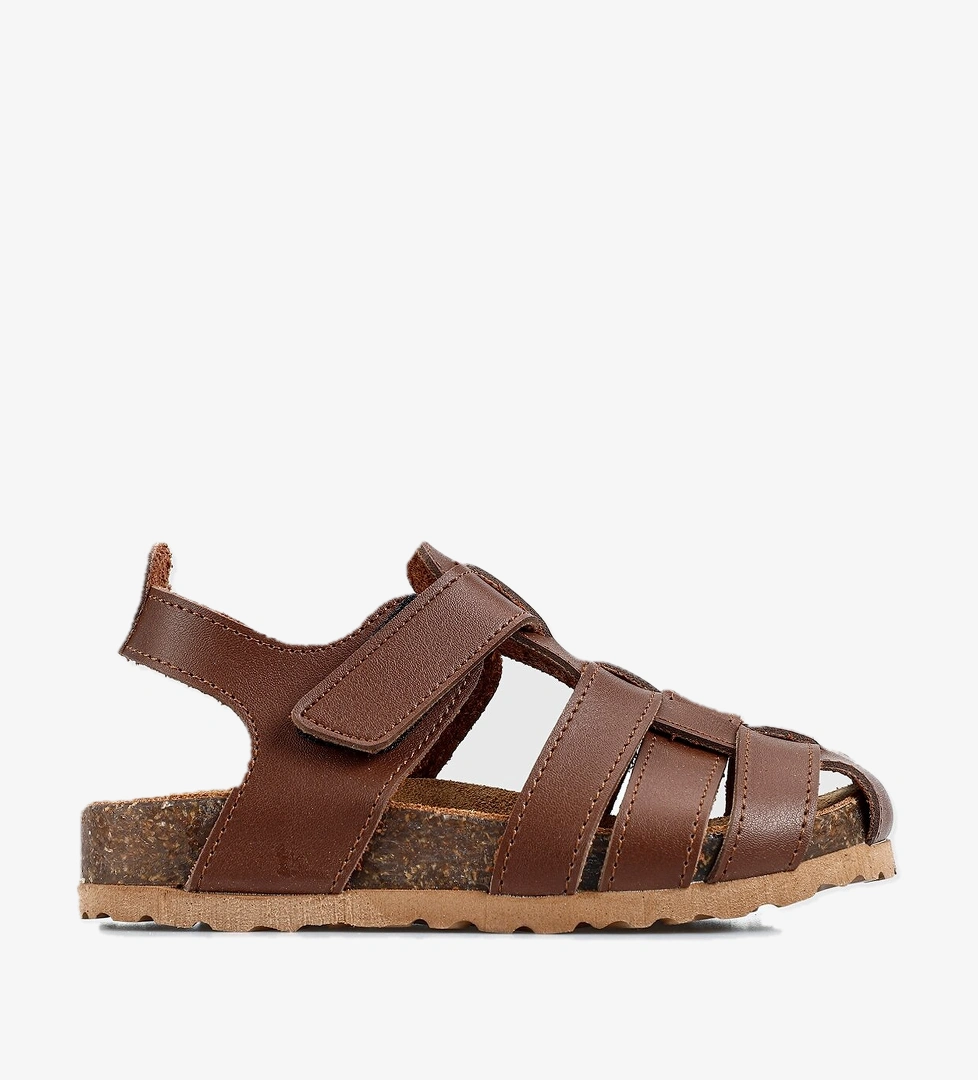 Kahve Deri Erkek Çocuk Düz Sandalet - Görsel 1