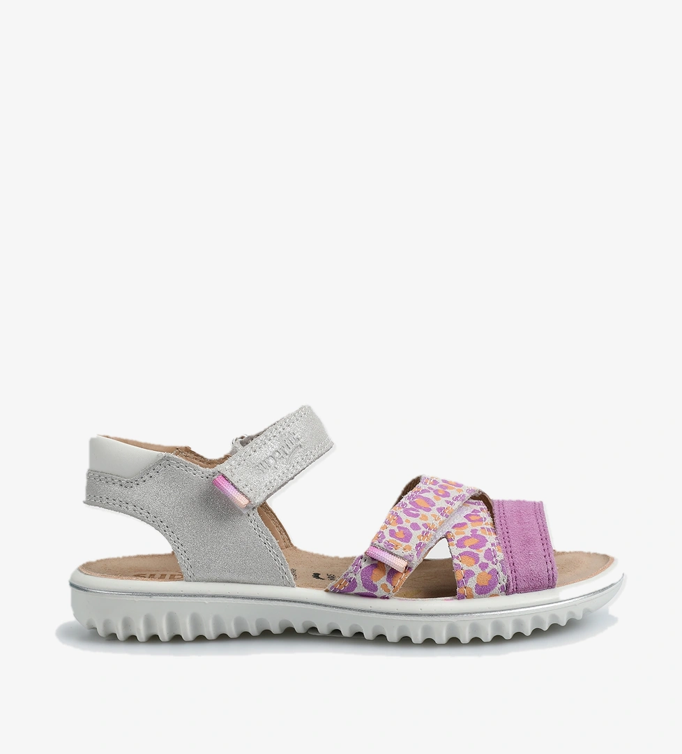 Lila Deri Kız Çocuk Düz Sandalet - Görsel 1