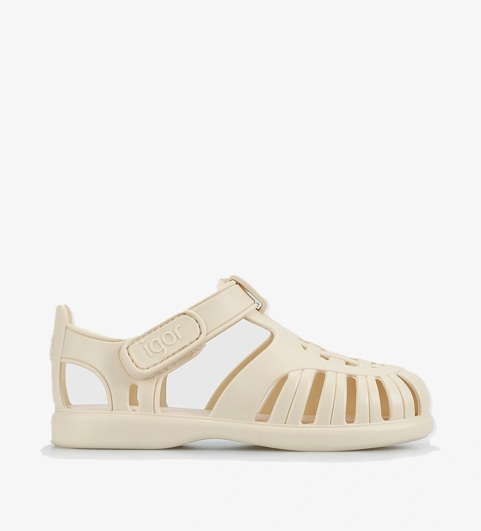 Krem Düz Sandalet - Görsel 1