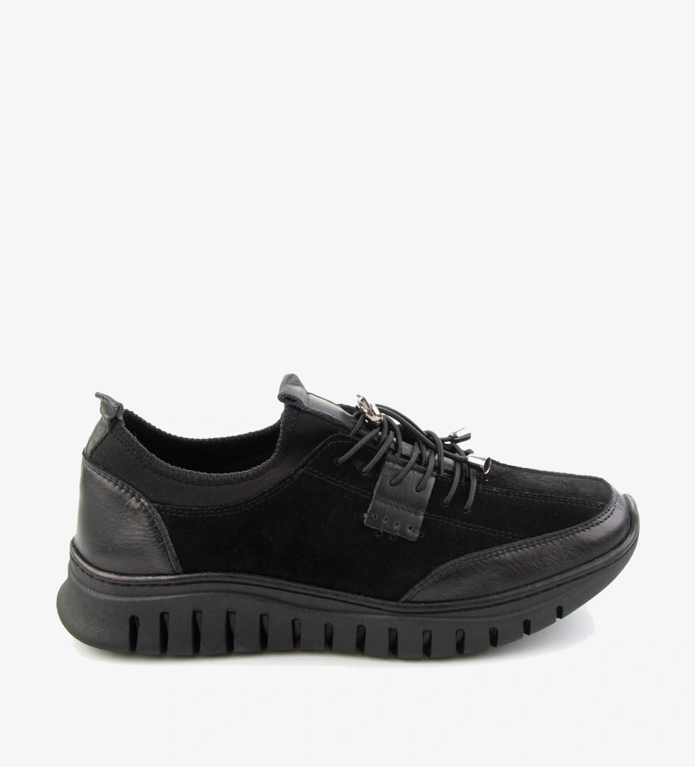 Siyah Süet Hakiki Deri Kadın Sneaker K01753000302