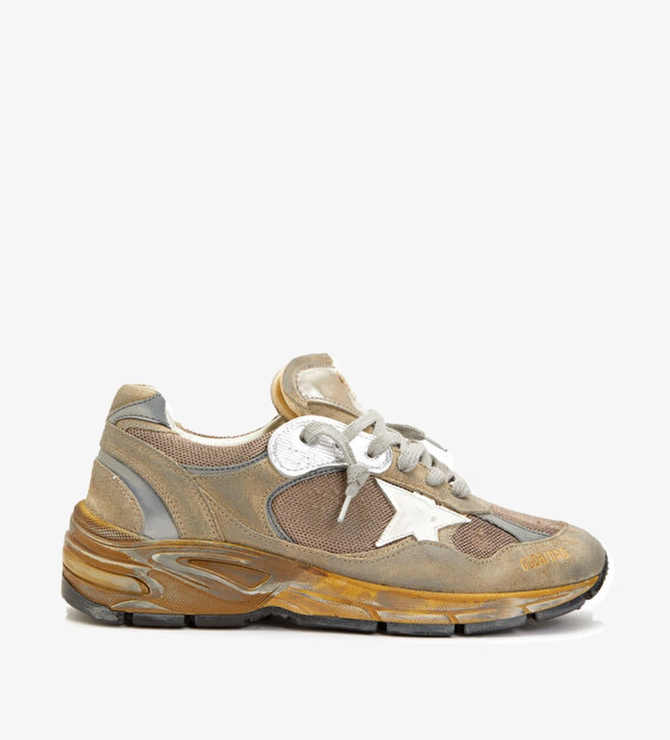 Bej Logolu Eskitme Dokulu Kadın Deri Sneaker - Görsel 1