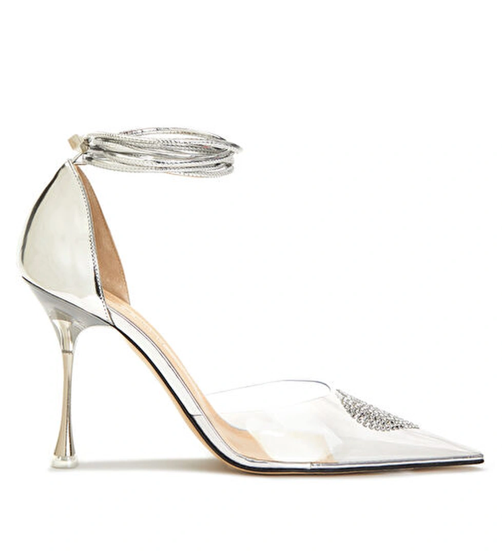 Şeffaf Taşlı Figür İşlemeli Topuklu Ayakkabı - Görsel 1