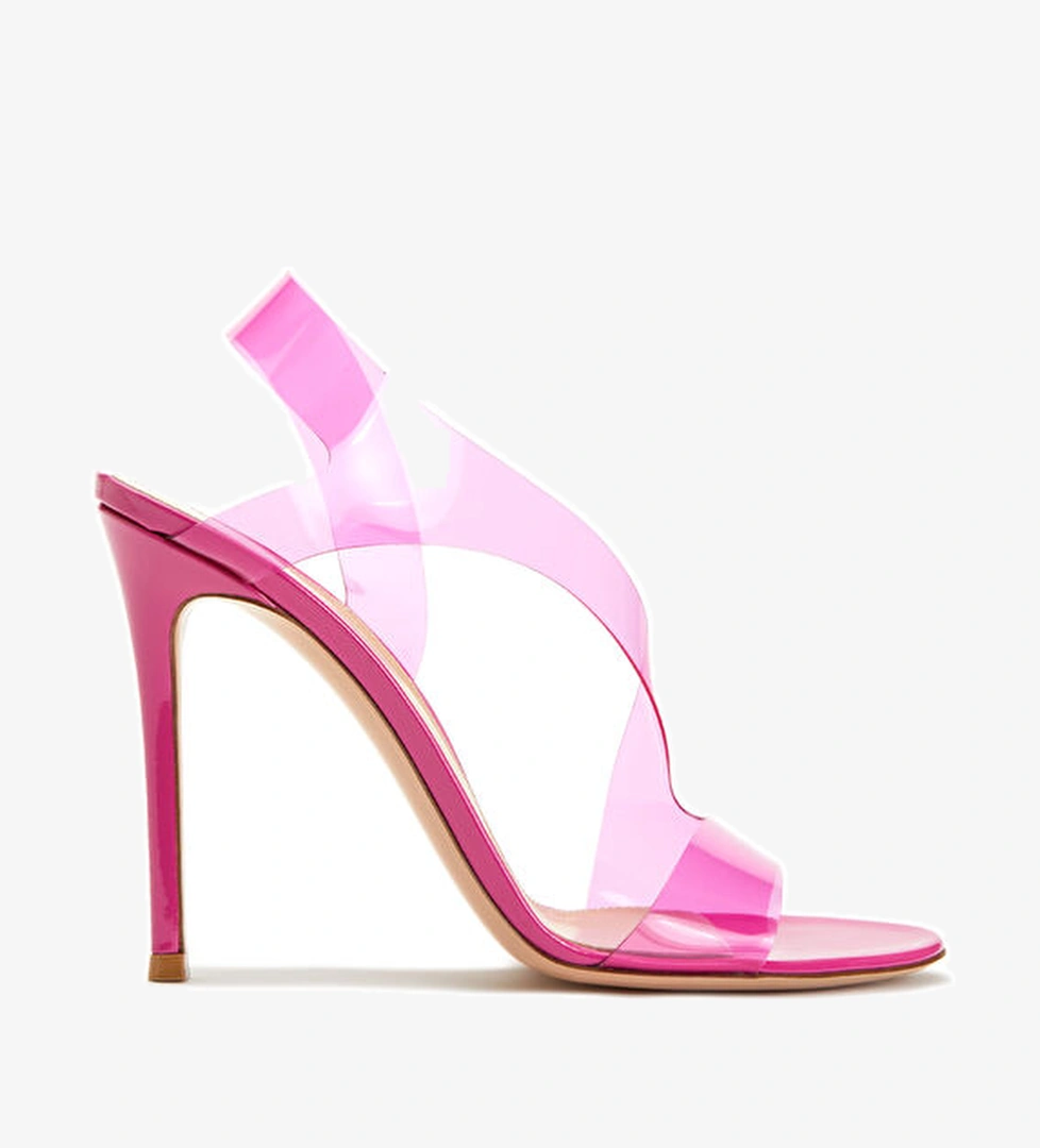 Gianvito Rossi Pembe Transparan Bantlı Kadın Sandalet model görseli