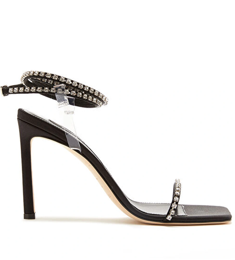 Sergio Rossi Siyah Taşlı Topuklu Deri Sandalet model görseli