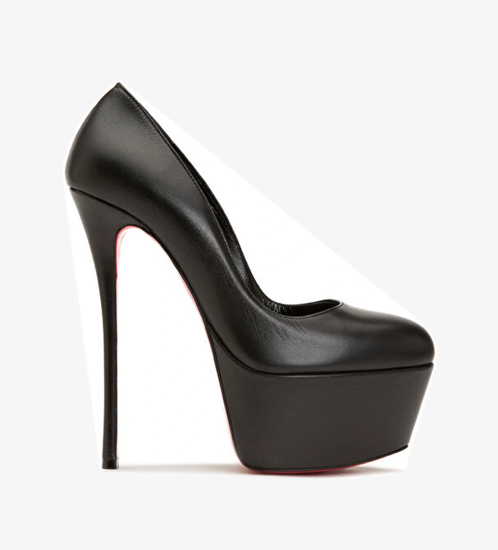 Dolly Pump Alta Siyah Deri Topuklu Ayakkabı - Görsel 1