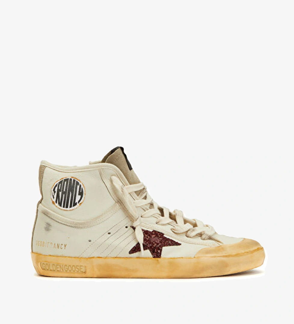 Golden Goose Francy Beyaz Bordo Bilek Boy Kadın Deri Sneaker model görseli