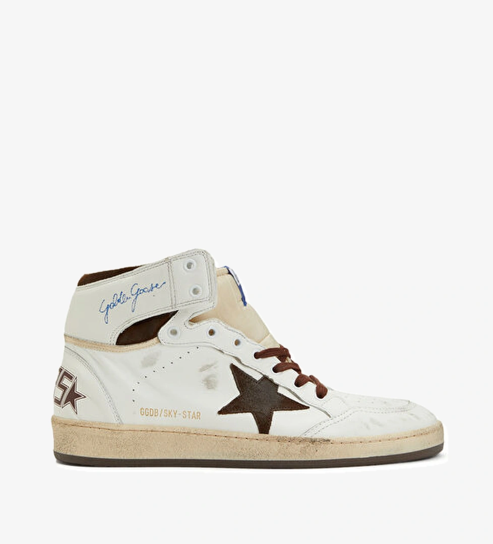 Golden Goose Sky Star Bej Beyaz Erkek Deri Bilek Boy Sneaker model görseli