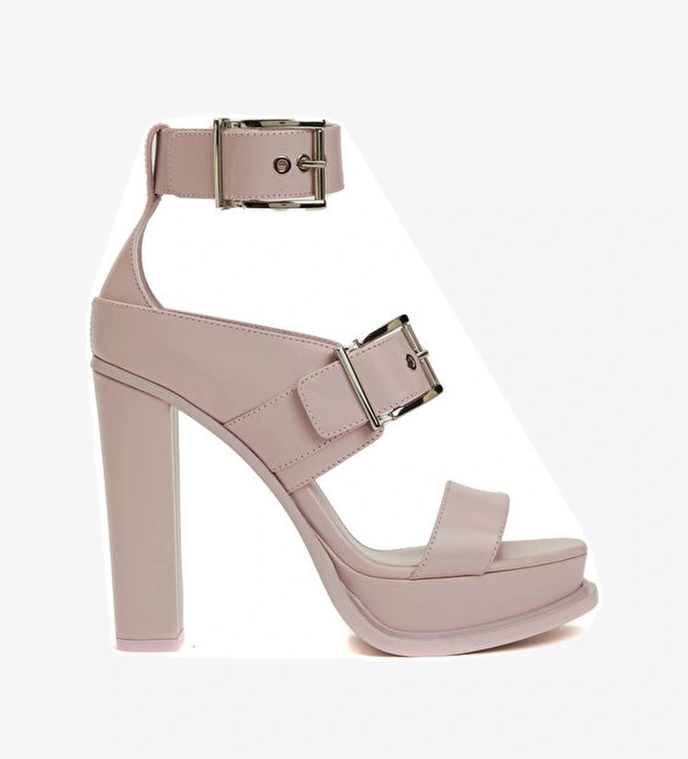 Pembe Kemer Detaylı Kadın Deri Sandalet - Görsel 1