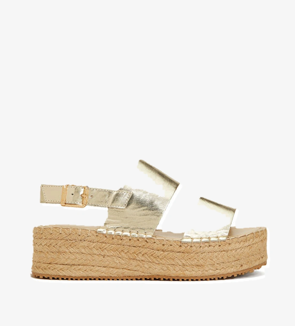 Gold Altın Rengi Kadın Deri Espadril - Görsel 1
