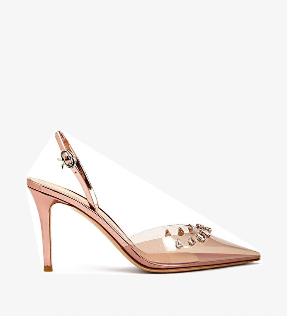 Gianvito Rossi Karamel Kristal Taşlı Deri Topuklu Ayakkabı model görseli