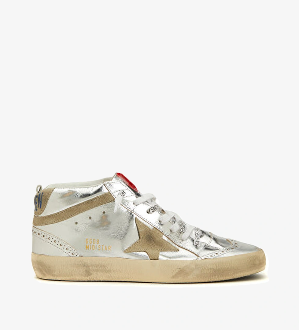 Golden Goose Mid Star Silver Kadın Deri Bilek Boy Sneaker model görseli