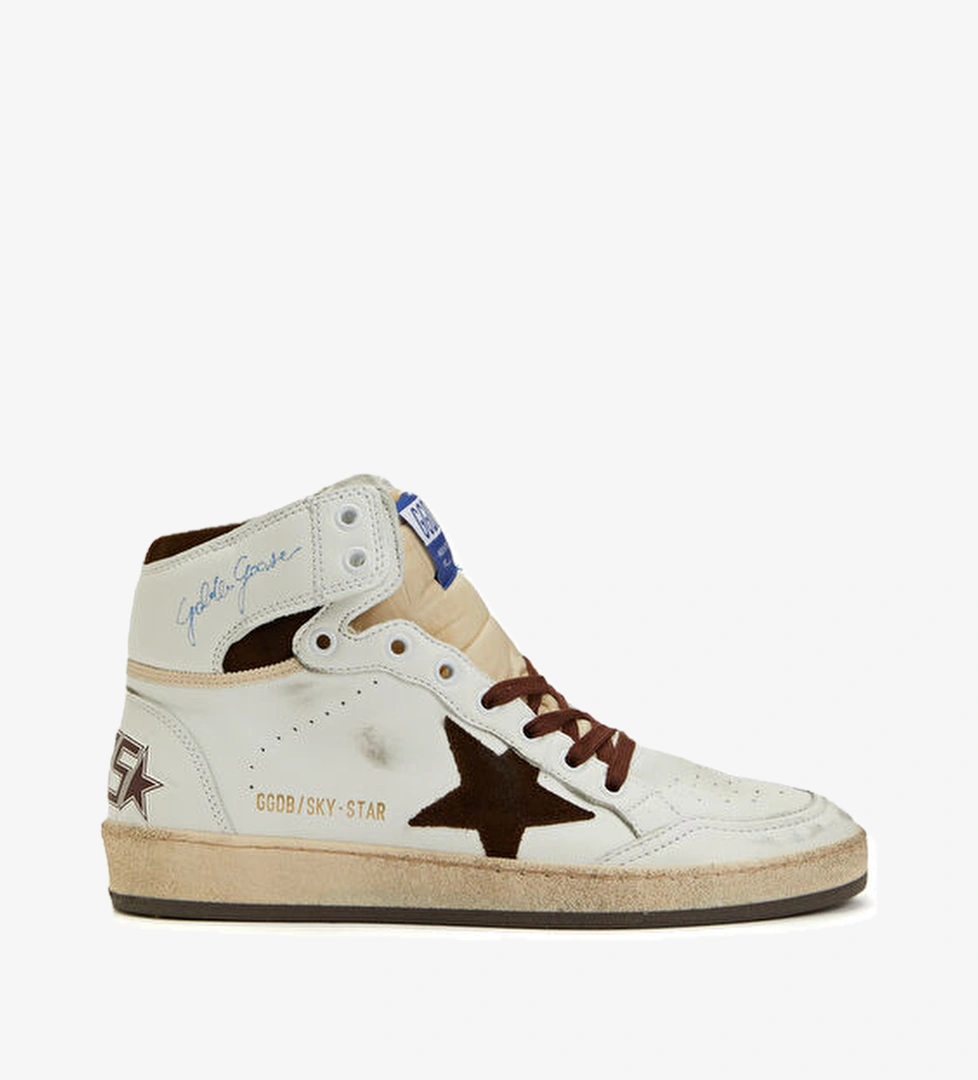 Sky Star Beyaz Bordo Kadın Deri Bilek Boy Sneaker - Görsel 1