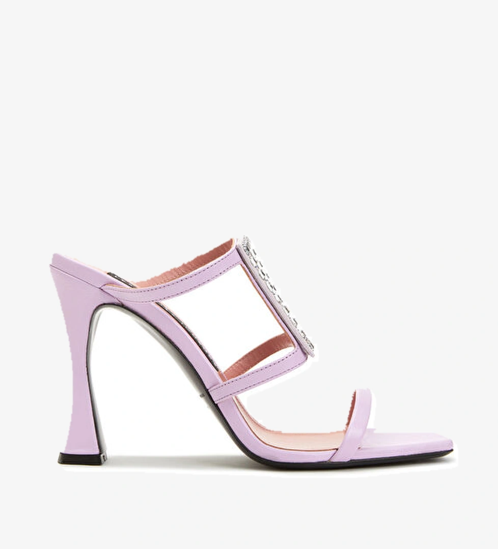 Lila Taş Bantlı Kadın Deri Terlik - Görsel 1