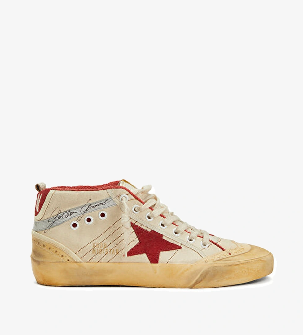 Golden Goose Mid-Star Ekru Kırmızı Kadın Sneaker model görseli