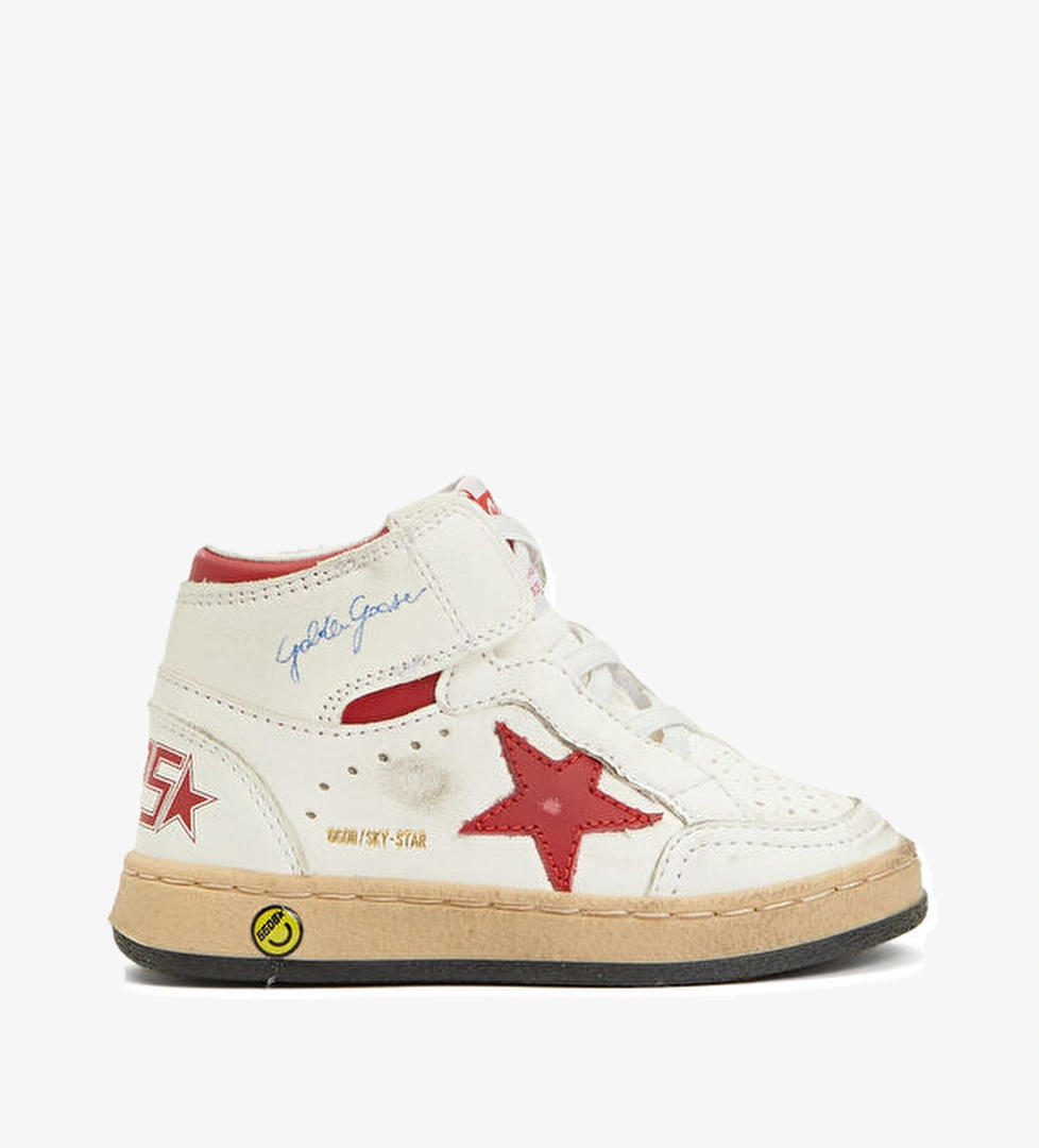 Golden Goose Sky-Star Beyaz Kırmızı Unisex Bebek Deri Sneaker model görseli
