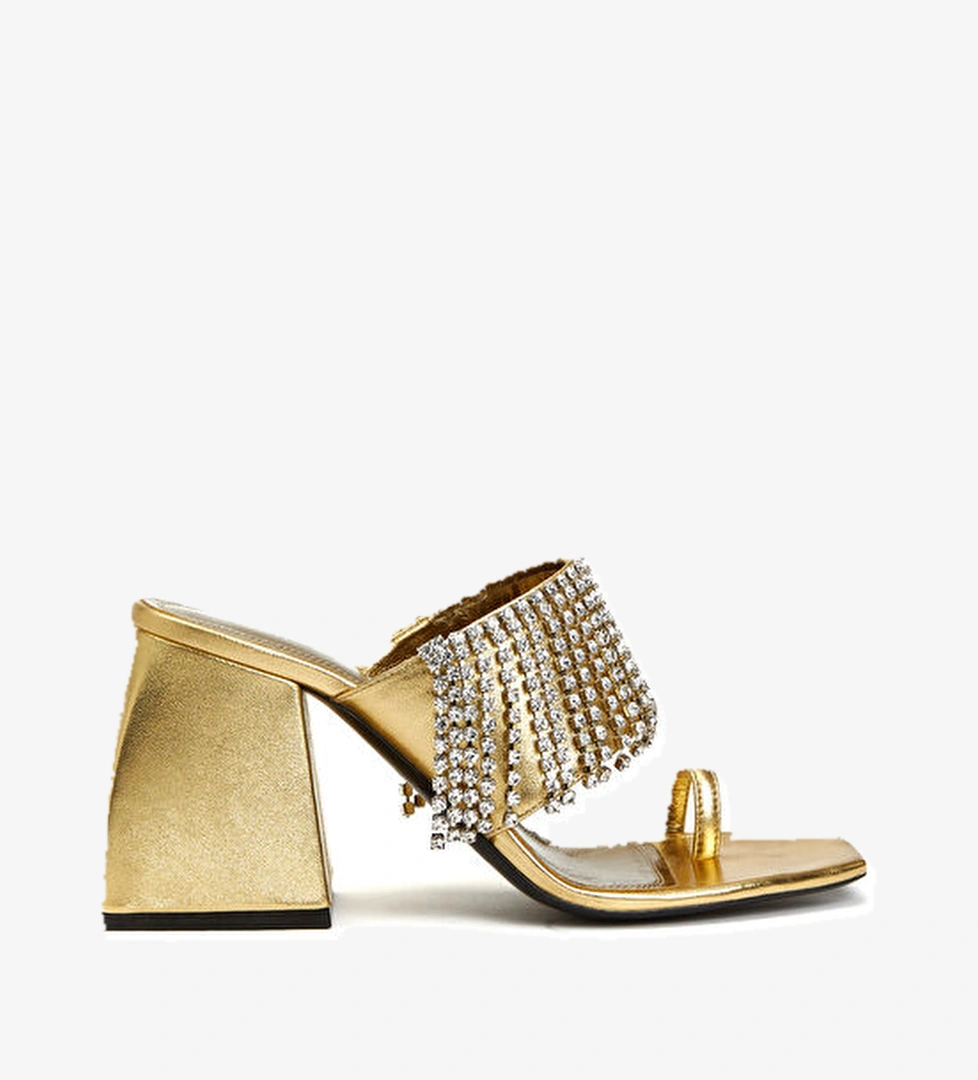 Nodaleto Gold Kristal Taşlı Kadın Deri Sandalet model görseli