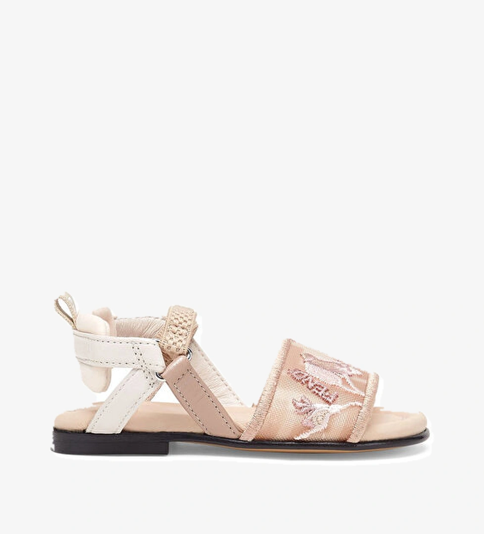 Pembe Logo Nakışlı Dokulu Kız Çocuk Sandalet - Görsel 1