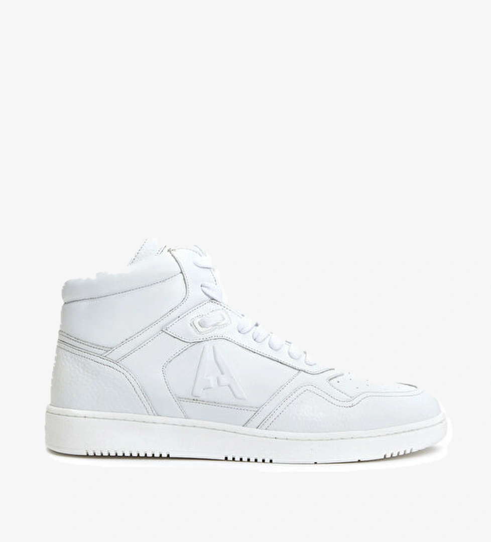 Beyaz Logolu Kadın Deri Bilek Boy Sneaker - Görsel 1