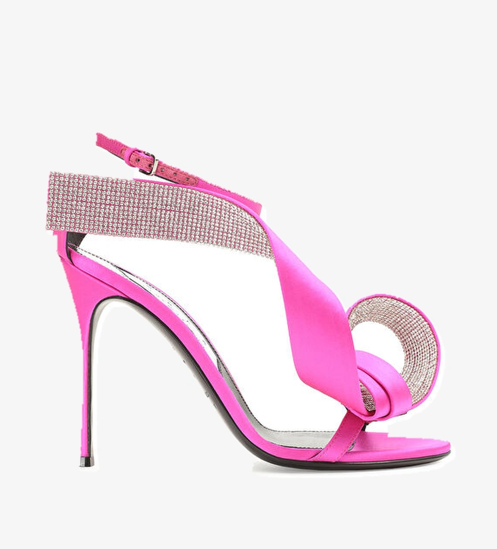 Sergio Rossi X Area Marquise Fuşya Taşlı Topuklu Saten Sandalet model görseli