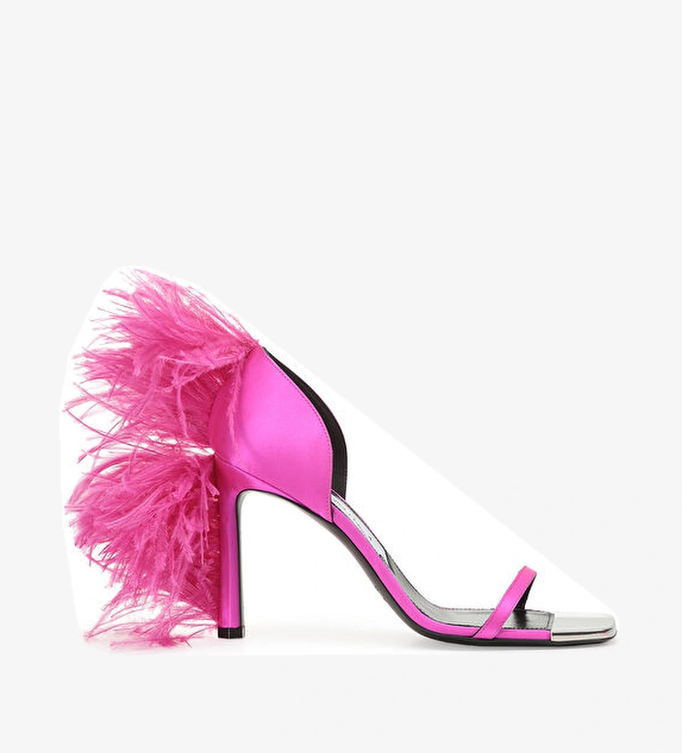 Amazona Fuşya Topuklu Saten Sandalet - Görsel 1