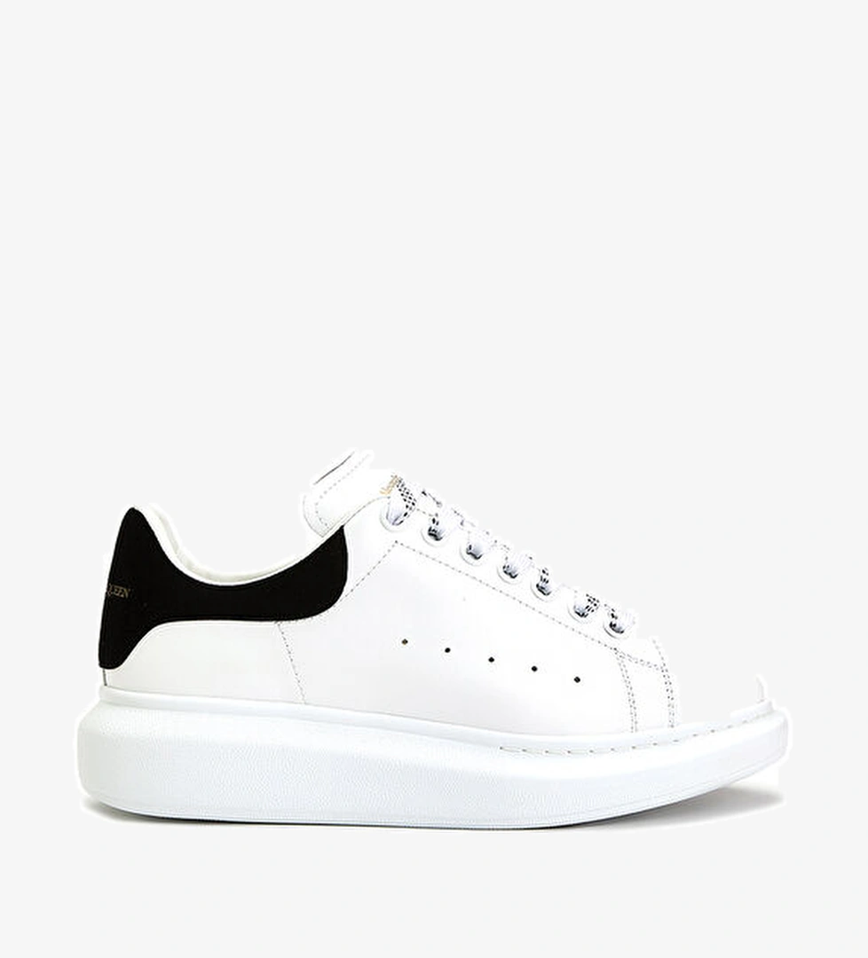 Oversized Siyah Beyaz Logolu Kadın Deri Sneaker - Görsel 1