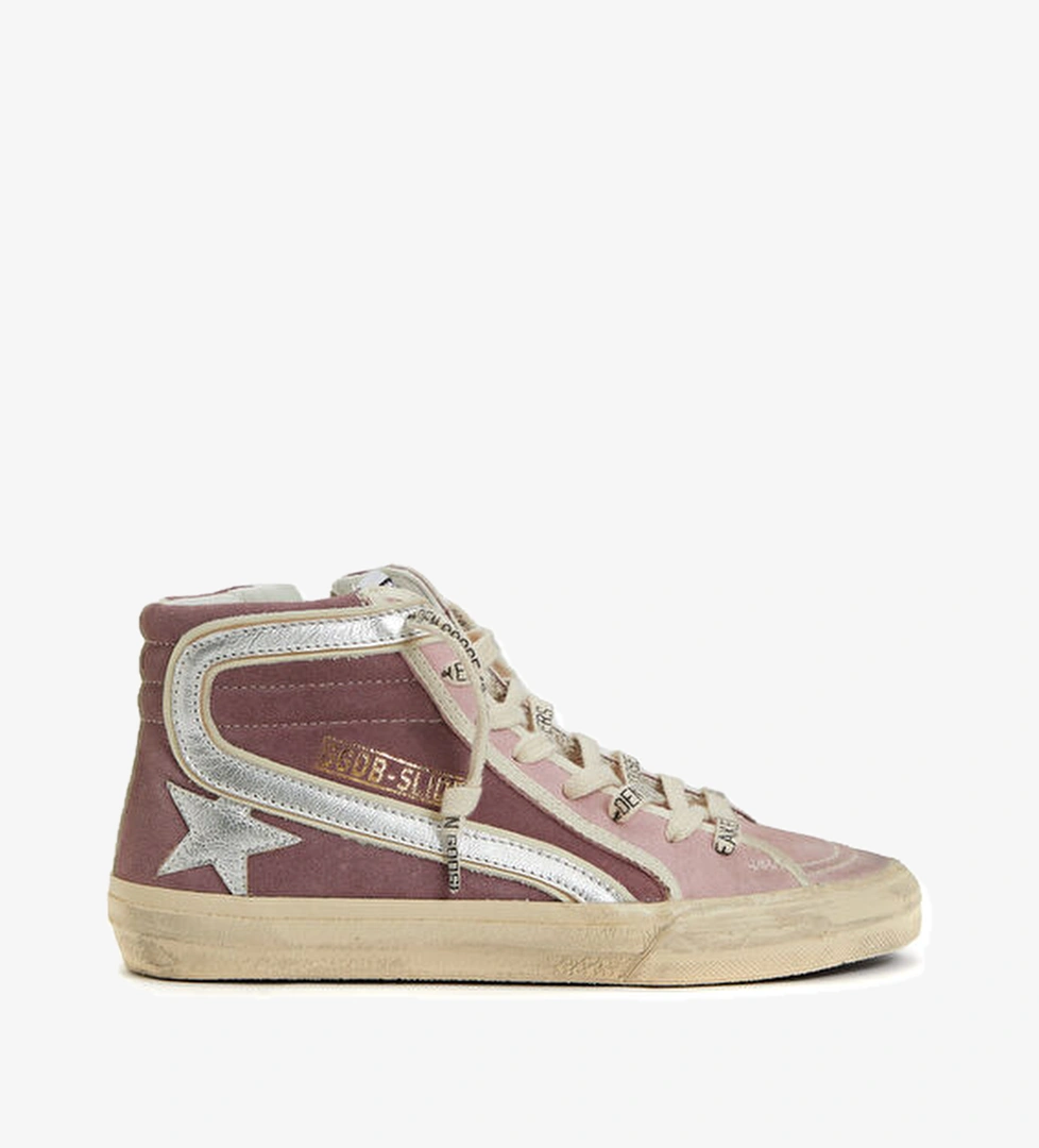 Golden Goose Slide Pembe Silver Kadın Deri Bilek Boy Sneaker model görseli