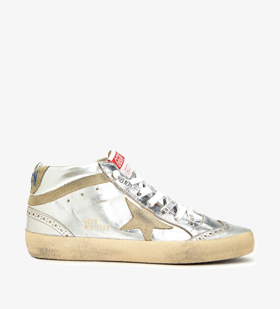 Golden Goose Mid-Star Silver Bej Kadın Deri Sneaker model görseli