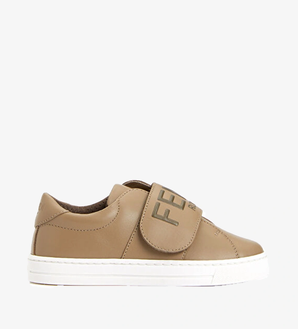 Fendi Bej Logolu Unisex Çocuk Deri Sneaker model görseli