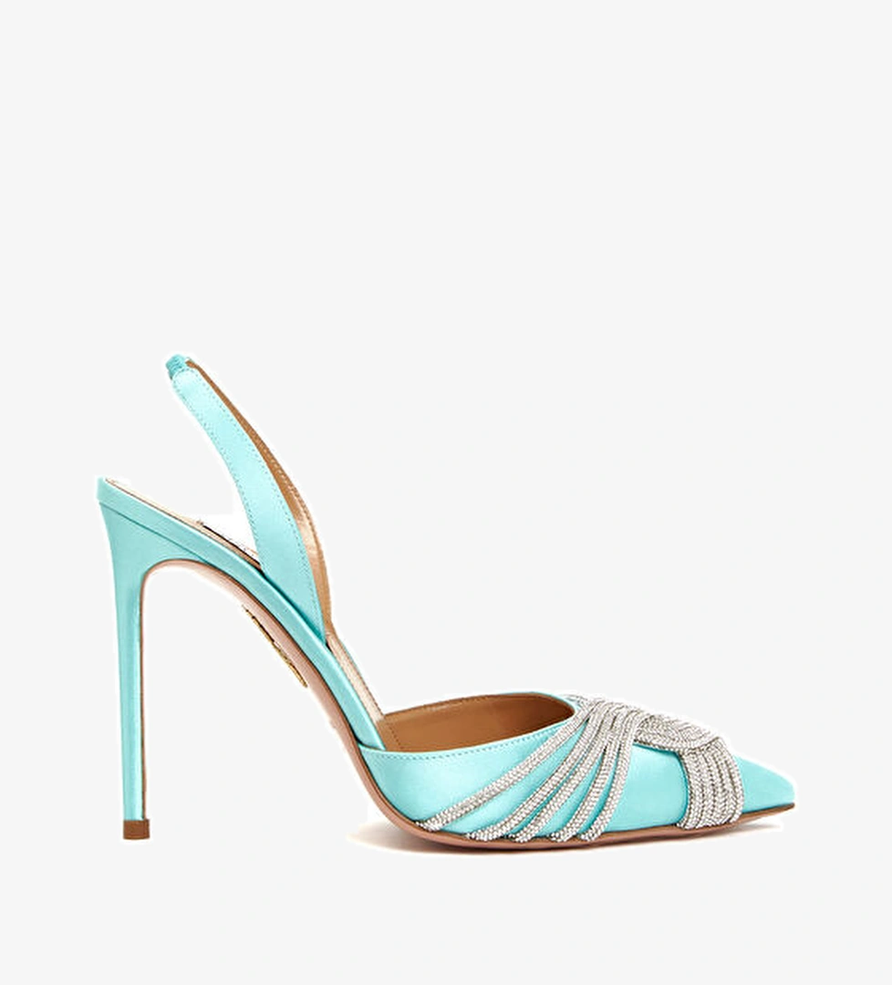 Aquazzura Gatsby Turkuaz Saten Topuklu Ayakkabı model görseli