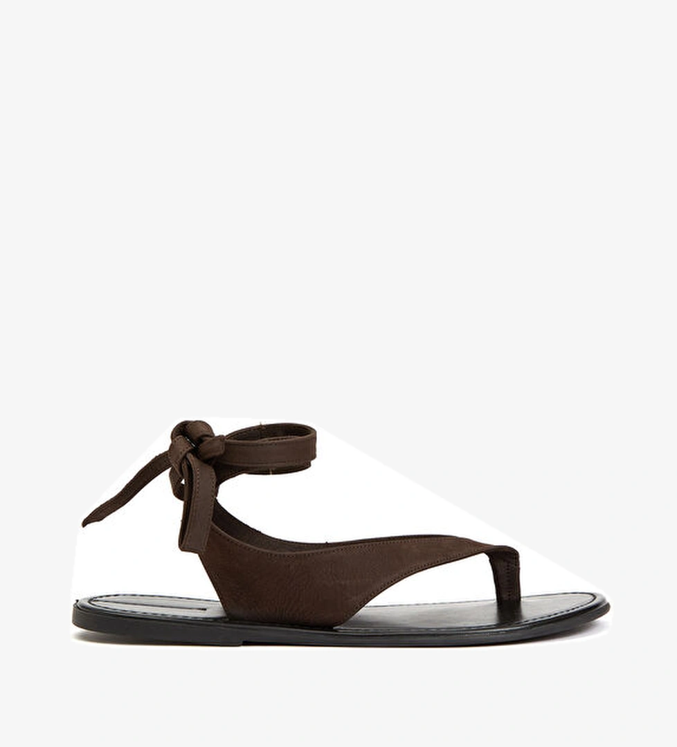 Kahverengi Kadın Deri Sandalet - Görsel 1