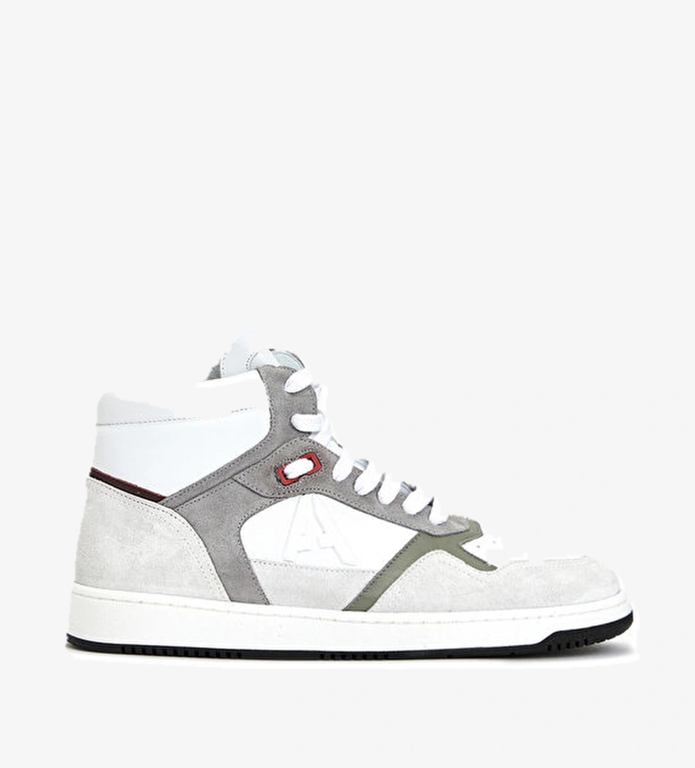 Beyaz Logolu Erkek Deri Sneaker - Görsel 1