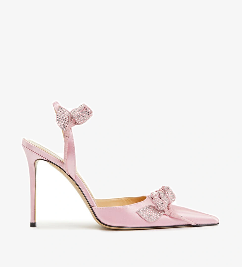 Mach&mach Pembe Taşlı Çiçek Aplikeli İpek Topuklu Ayakkabı model görseli