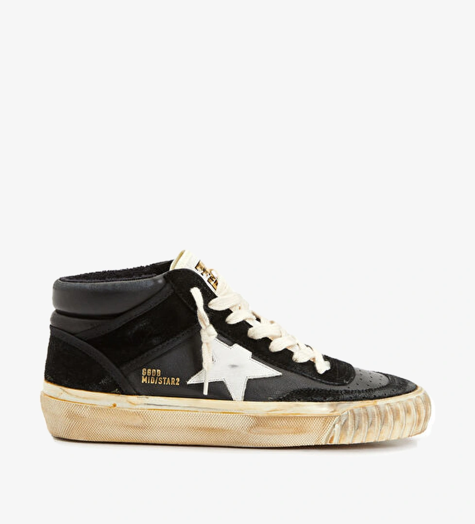 Golden Goose Mid- Star Siyah Kadın Deri Sneaker model görseli