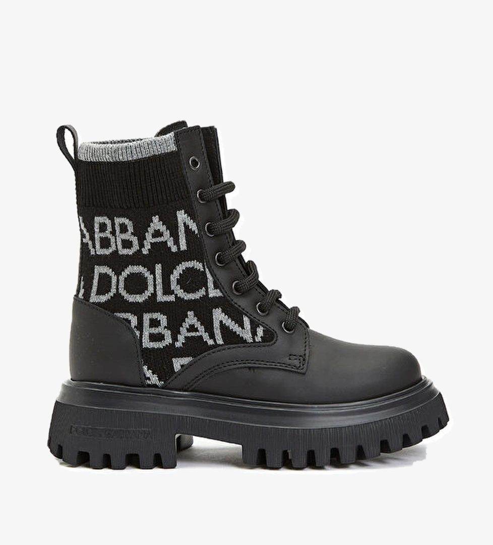 Siyah Gri Logolu Erkek Çocuk Deri Bot - Görsel 1