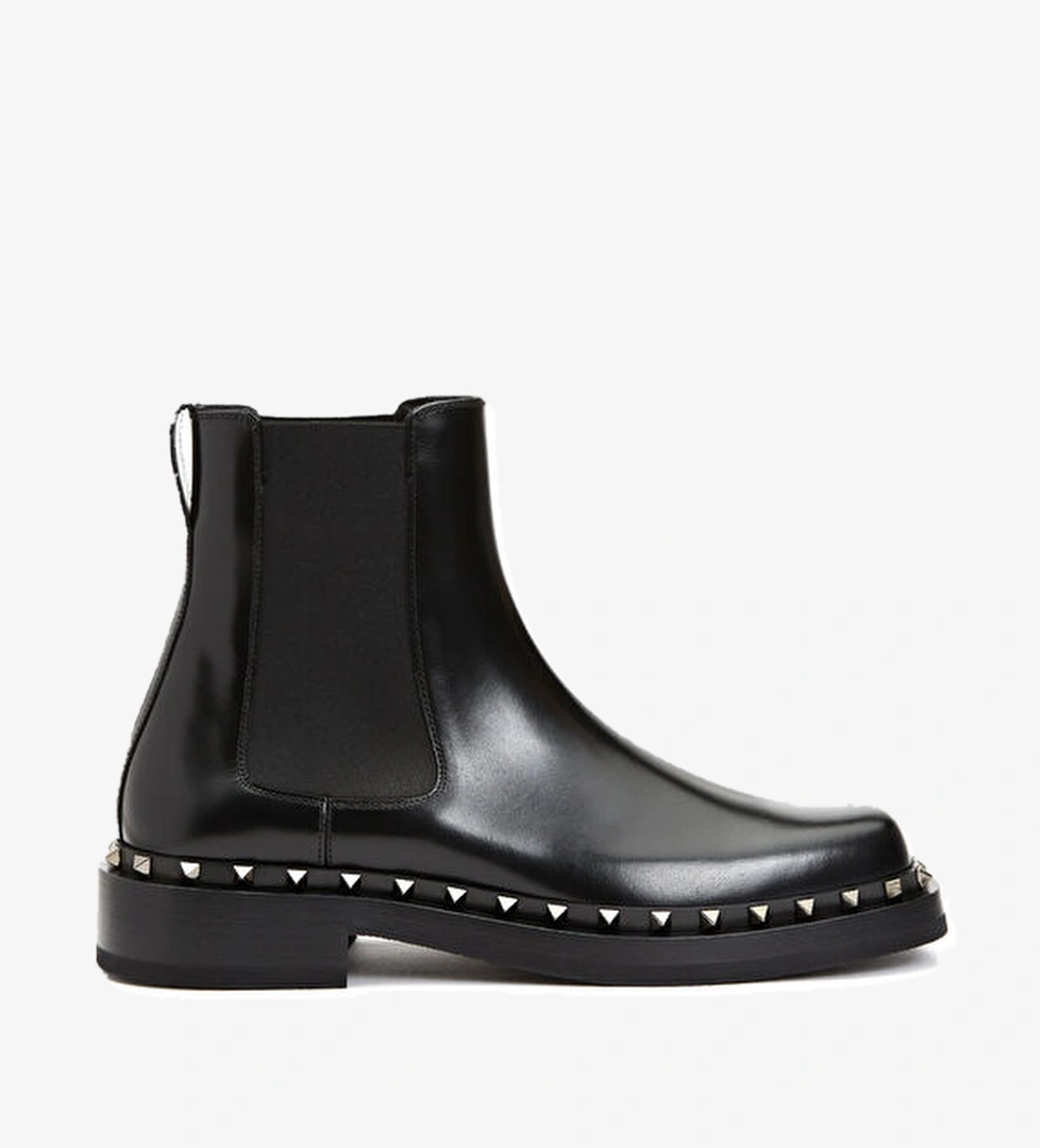 Valentino Garavani Siyah Lastikli Trok Detaylı Kadın Deri Bot model görseli