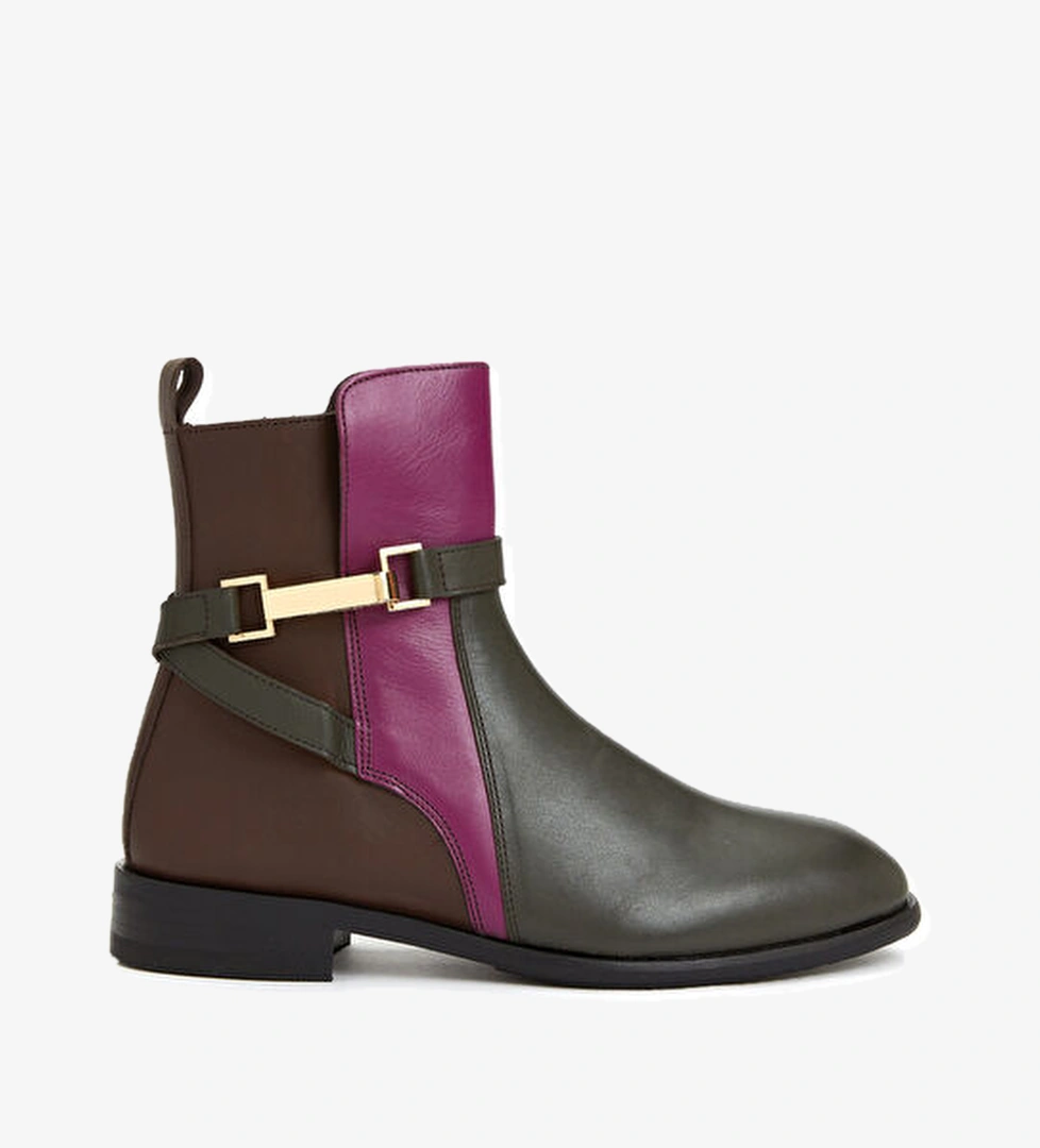 Kahverengi Toka Detaylı Kadın Deri Bot - Görsel 1