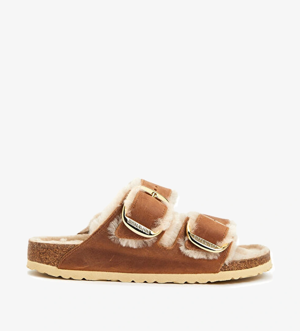 Arizona Big Buckle Shearling Taba Kadın Terlik - Görsel 1