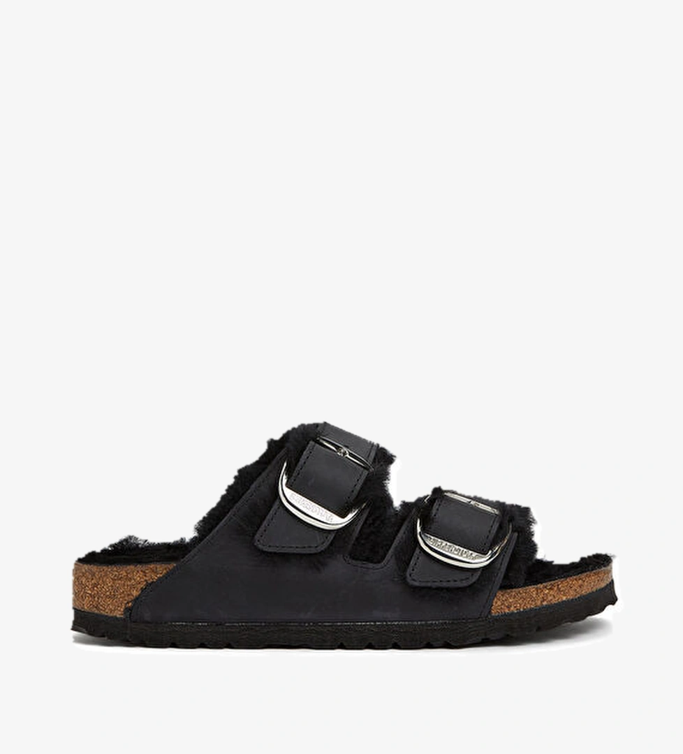 Arizona Big Buckle Shearling Siyah Kadın Terlik - Görsel 1