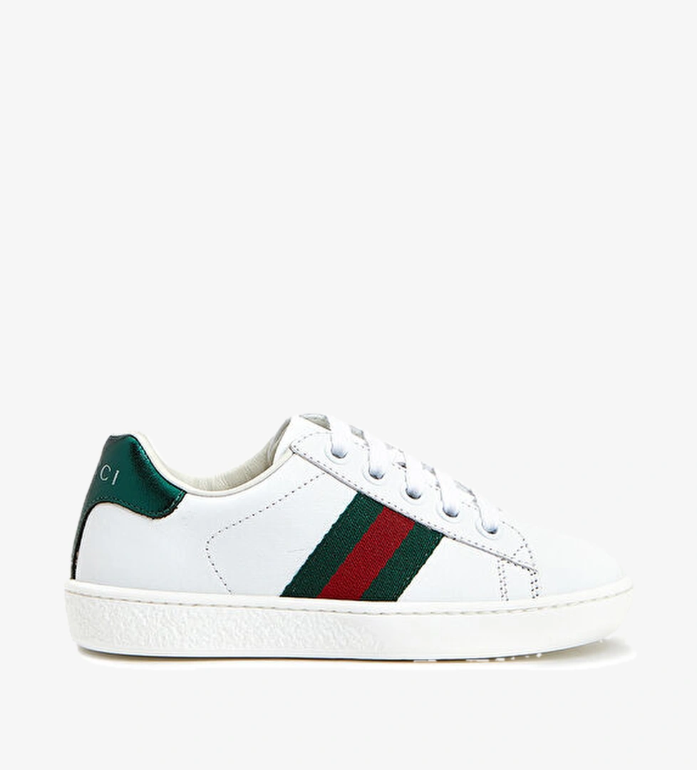 Beyaz Logolu Unisex Çocuk Deri Sneaker - Görsel 1