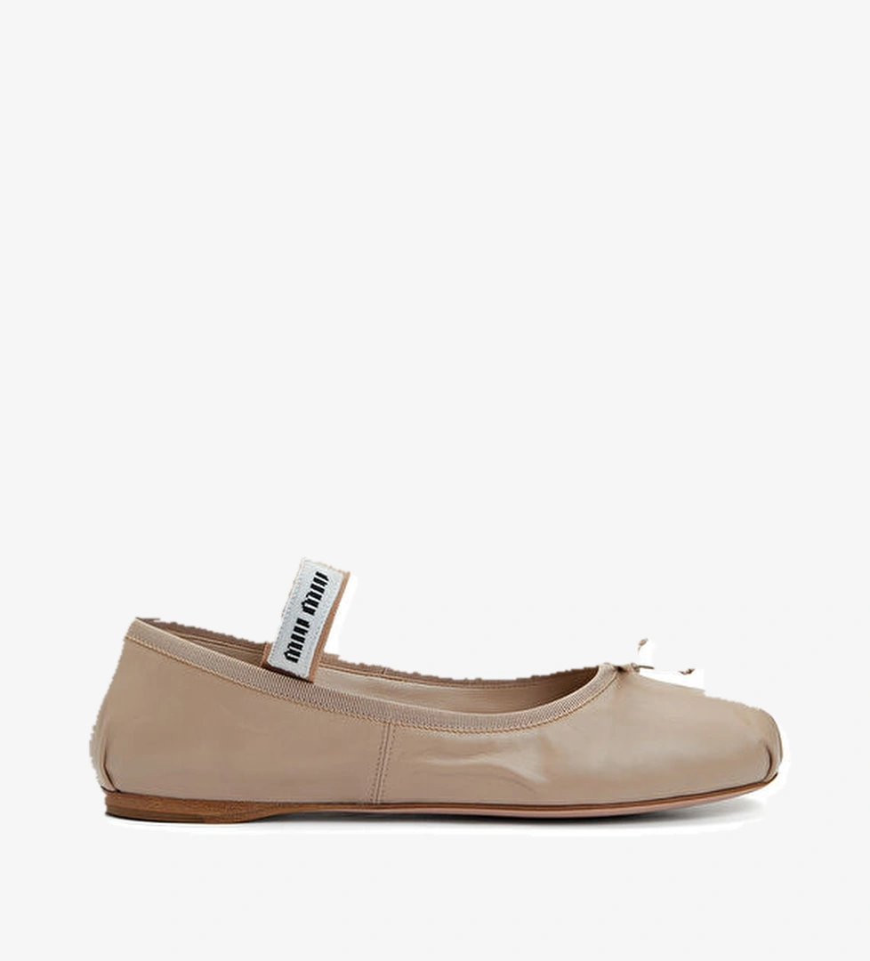 Nude Logo Detaylı Kadın Deri Babet - Görsel 1