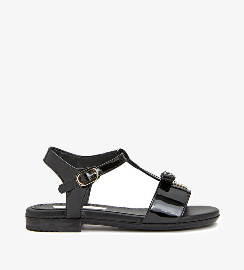 Dolce&gabbana Siyah Logolu Kız Çocuk Deri Sandalet model görseli