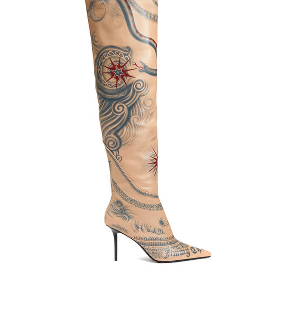 Over The Knee Nude Topuklu Deri Çizme - Görsel 1