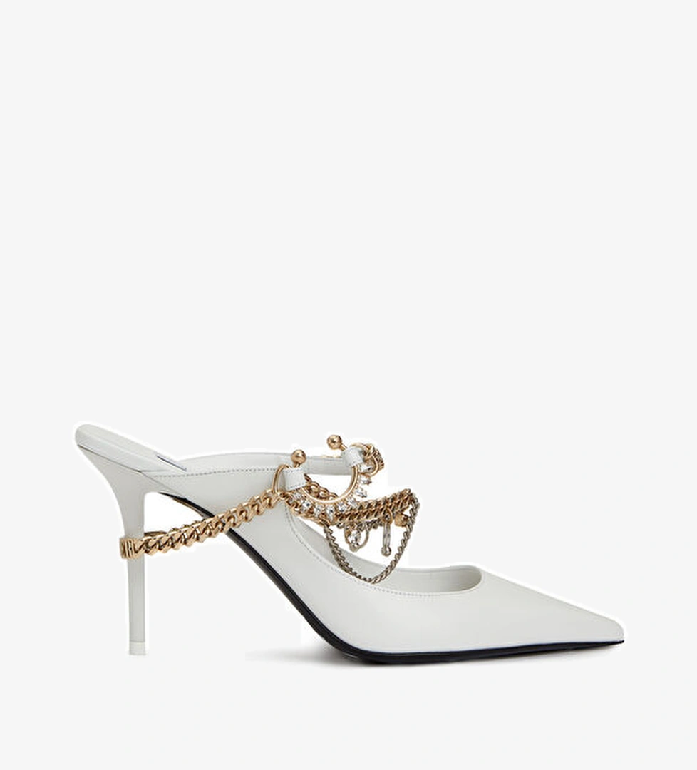 Jimmy Choo X Jean Paul Gaultie Bing Beyaz Topuklu Deri Terlik model görseli