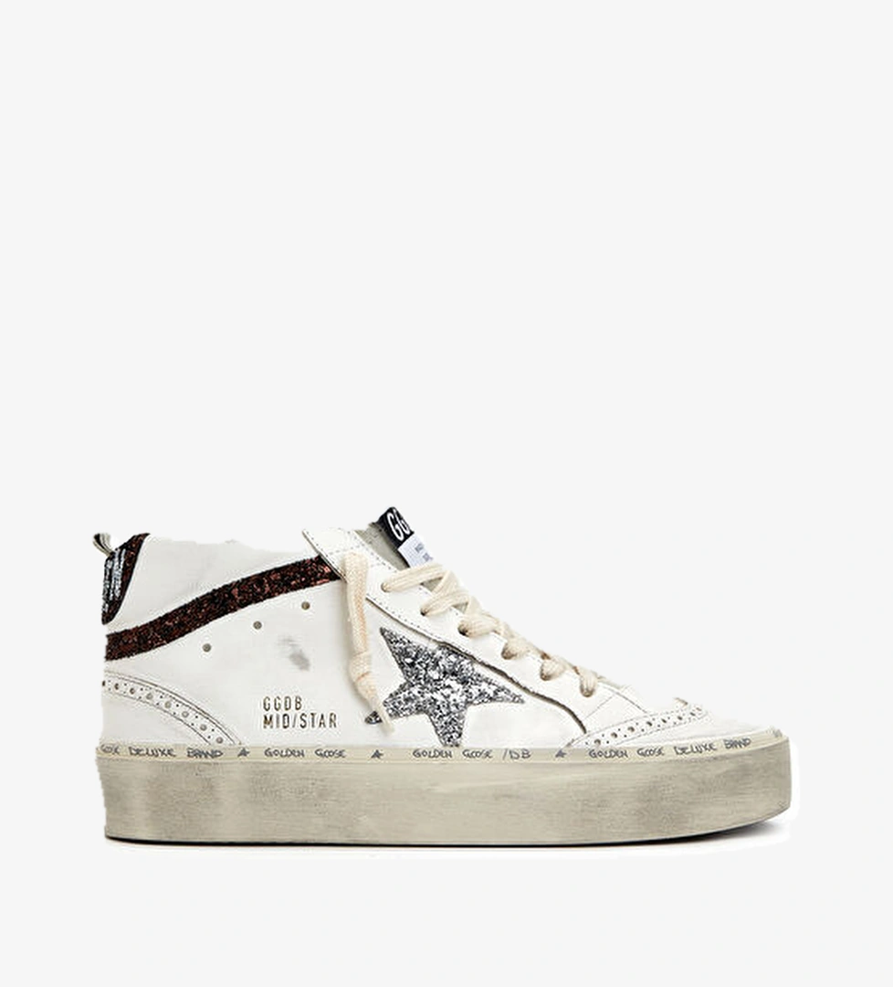 Golden Goose Mid Star Beyaz Kahverengi Kadın Deri Sneaker model görseli
