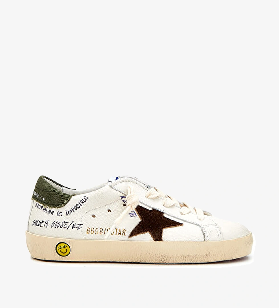 Golden Goose Super-Star Beyaz Yeşil Unisex Çocuk Deri Sneaker model görseli