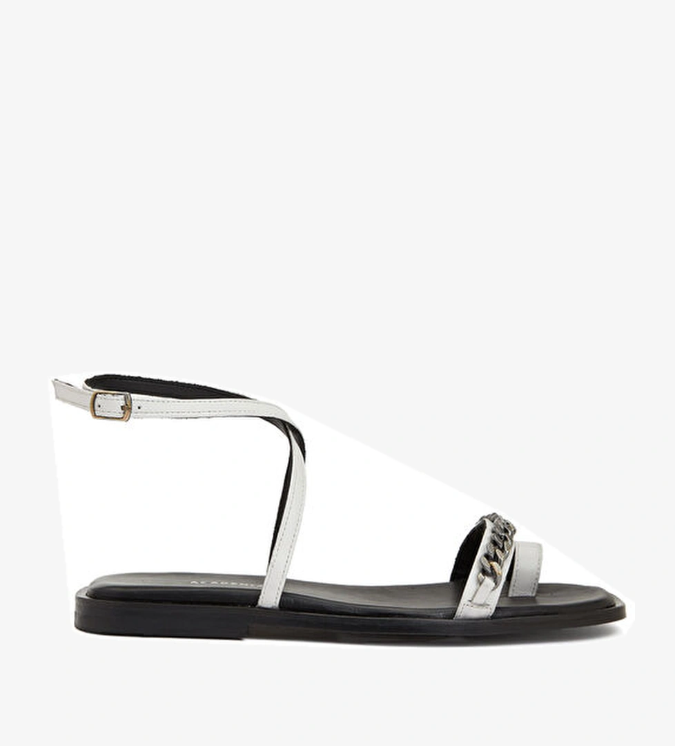 Taş Zincir Detaylı Kadın Deri Sandalet - Görsel 1