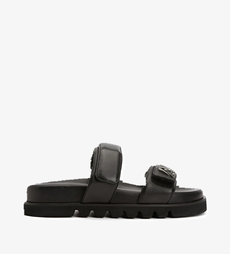 Academia Siyah Çift Kemerli Kadın Puff Deri Terlik model görseli