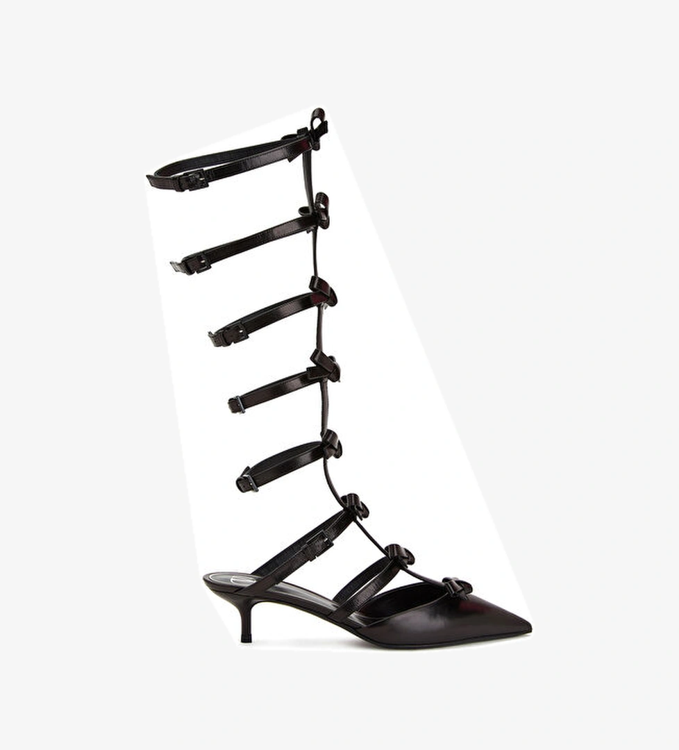 Valentino Garavani French Bows Siyah Topuklu Deri Sandalet model görseli