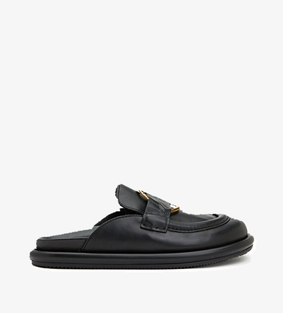 Siyah Kadın Deri Terlik - Görsel 1