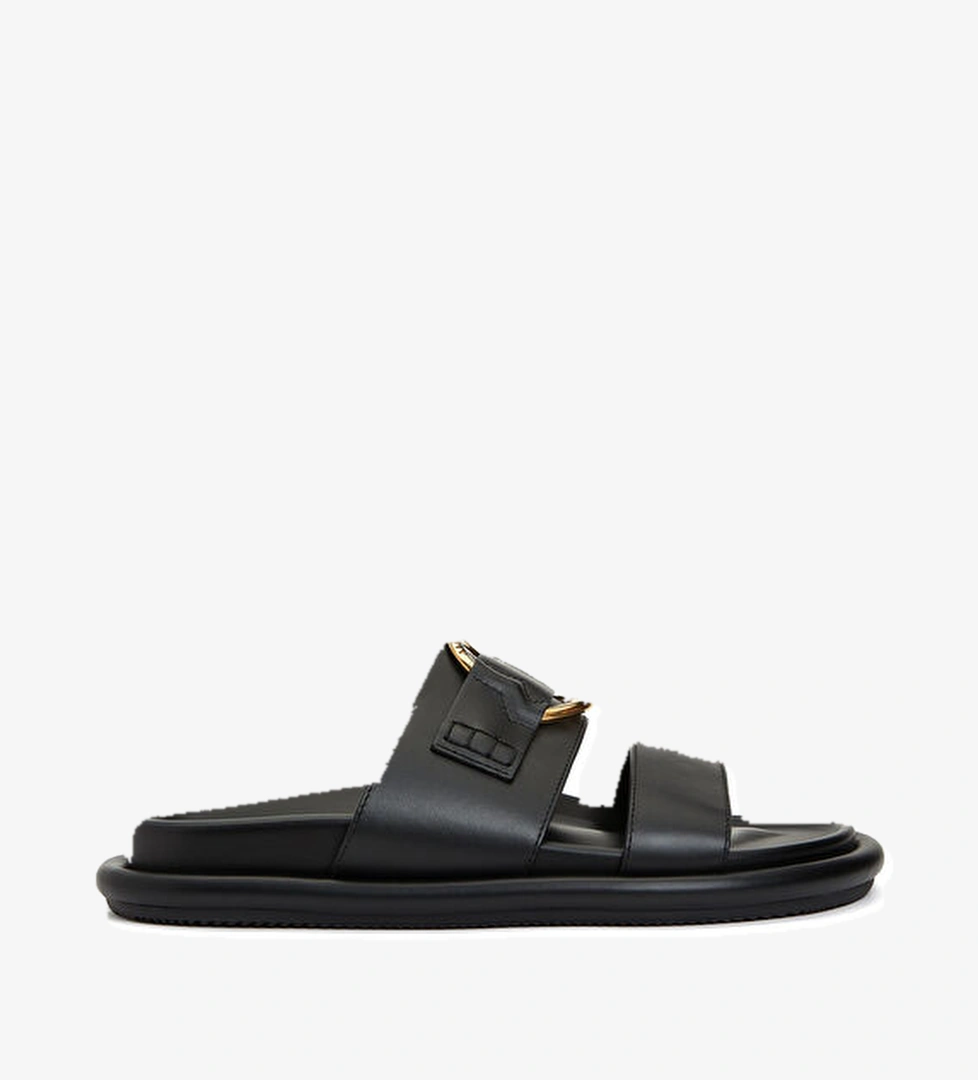 Moncler Siyah Logo Detaylı Kadın Deri Terlik model görseli